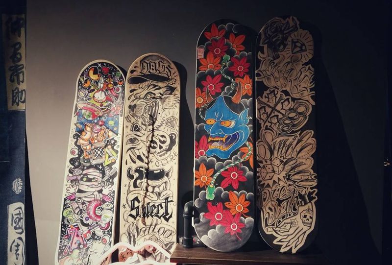 滑板纹身图片_成品手臂背部欧美传统习俗清新动物植物原创纹身图案