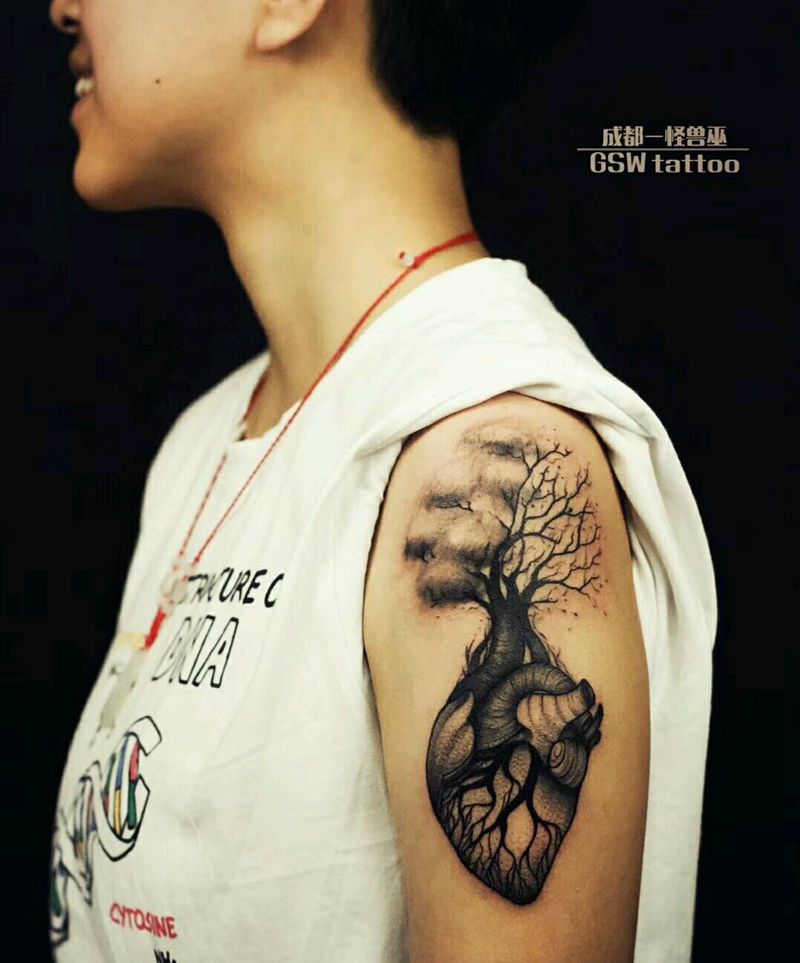 生命之树纹身图片_手臂清新写实植物成品插画纹身图案