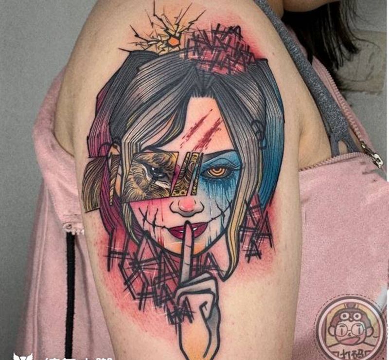 小丑女纹身图片_手臂纹身图案