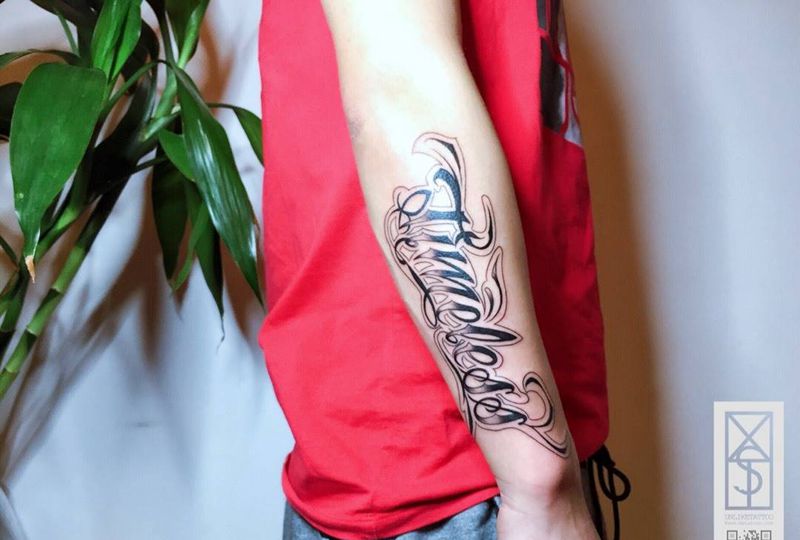 奇卡诺纹身图片_成品手稿手臂欧美清新字符图腾原创线条纹身图案