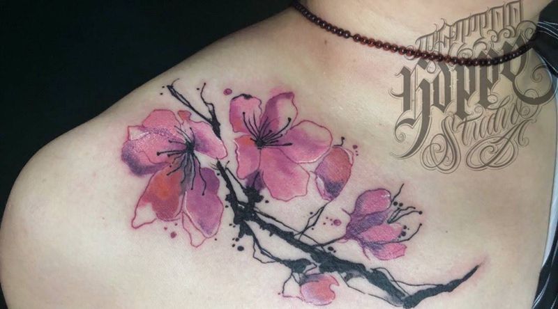 水墨花纹身图片_水彩水墨纹身图案