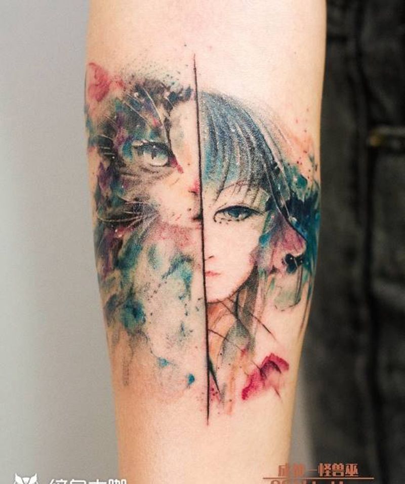 猫猫与主人纹身图片