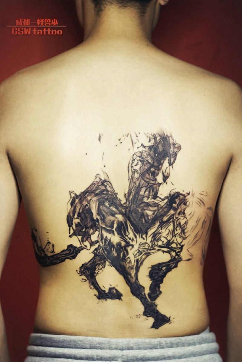 水墨关公纹身图片