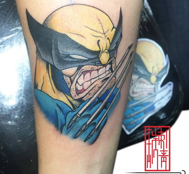 Wolverine纹身图片_成品手臂欧美清新人物纹身图案