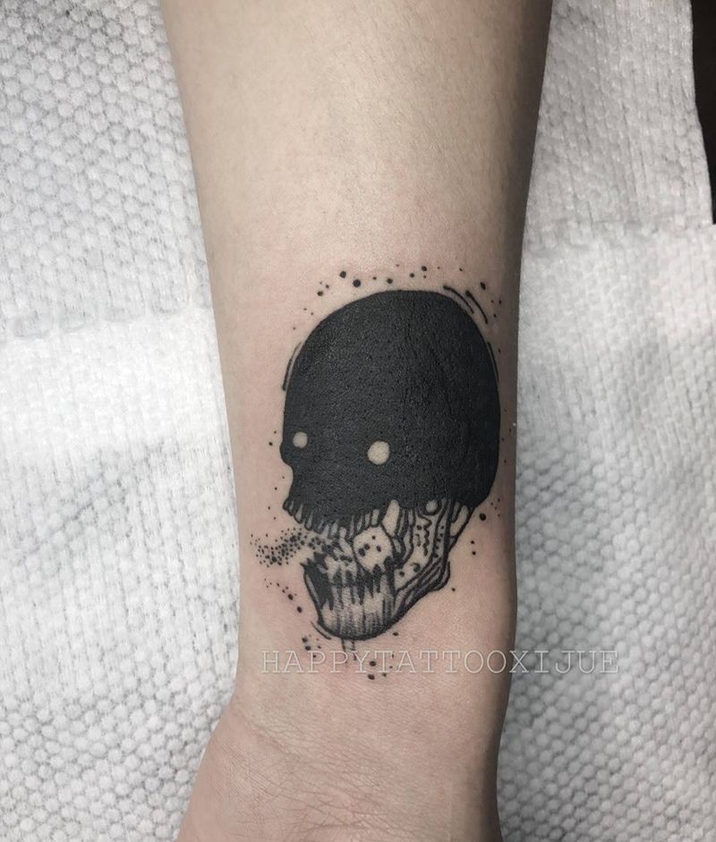 骷髅遮盖纹身图片_手臂手部Old School纹身图案