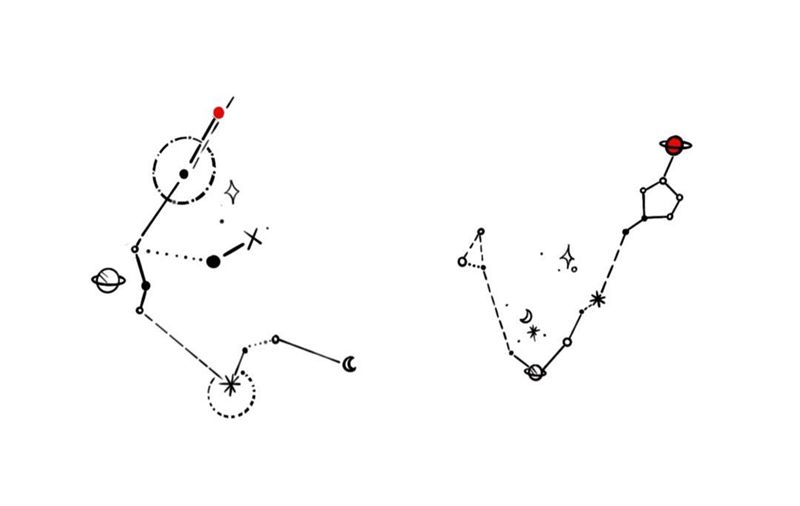 水瓶与双鱼纹身图片_肩部颈部点刺纹身图案