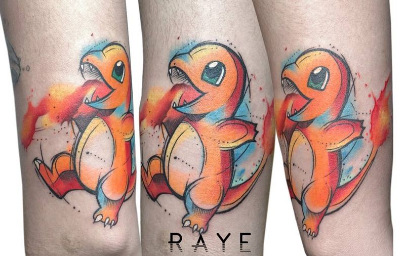 喷火龙纹身图片_成品手臂欧美清新动物贴纸纹身图案