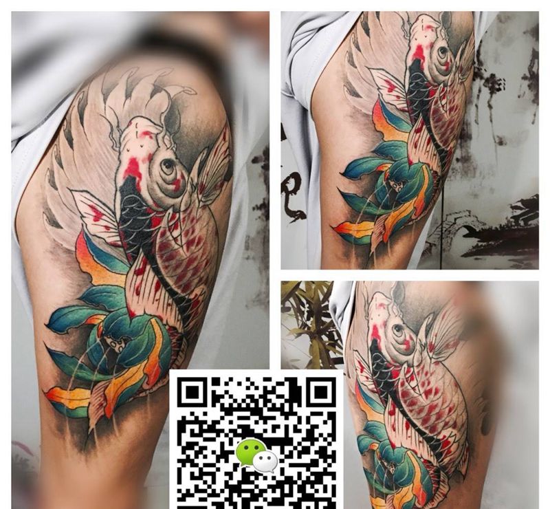 大腿锦鲤 未完成纹身图片