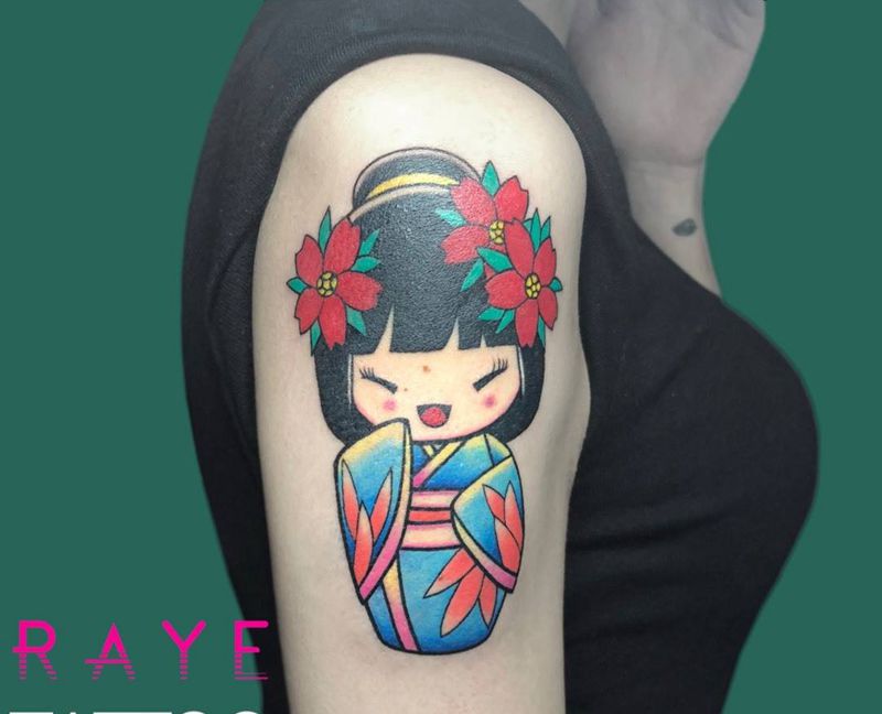 和服萝莉纹身图片_成品手臂传统清新人物纹身图案