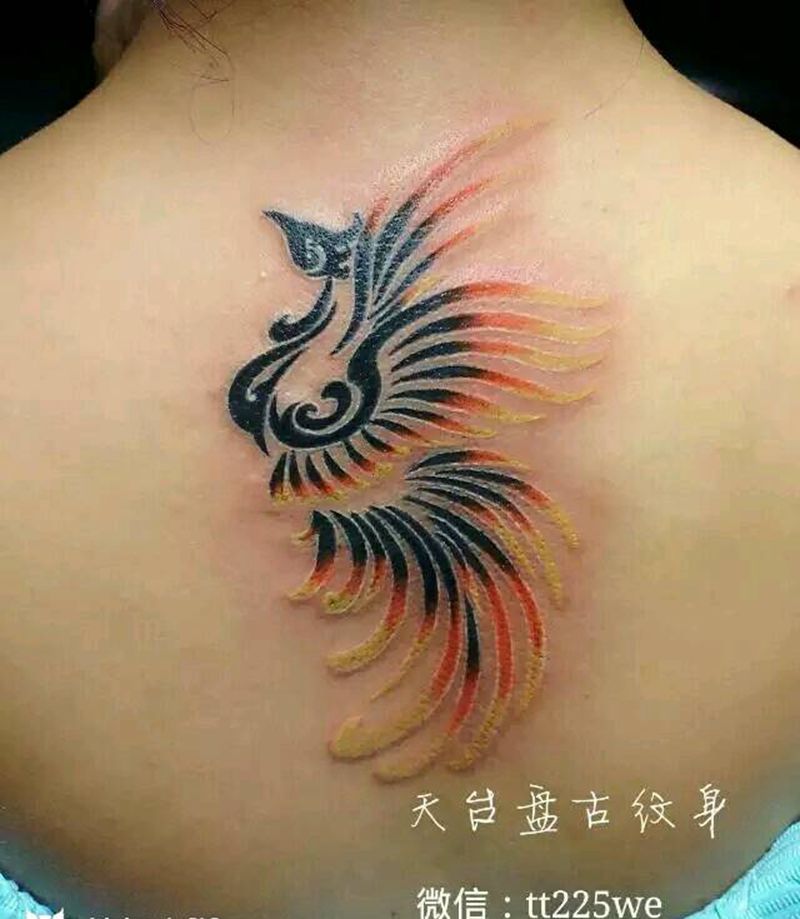 凤凰纹身图片_颈部肩部背部传统动物图腾成品纹身图案