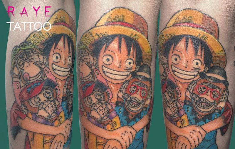 路飞纹身图片_成品插画手臂欧美清新人物水彩纹身图案