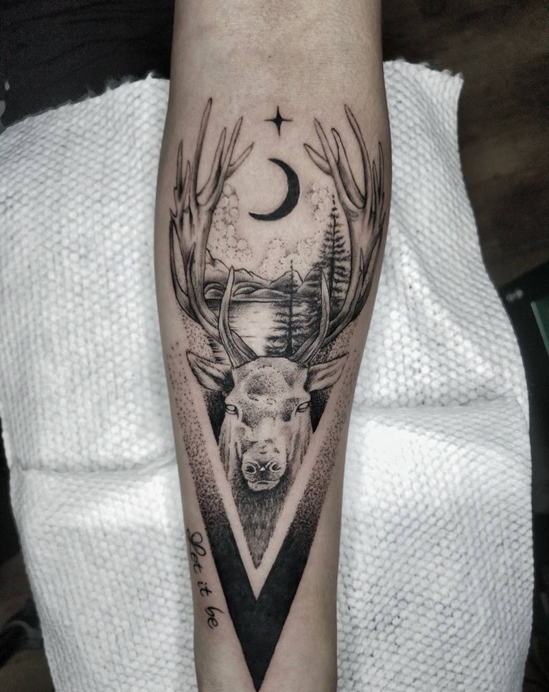 鹿纹身图片_手臂手部点刺纹身图案