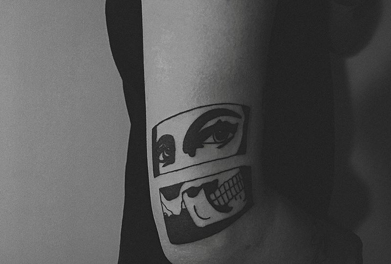 眼眸与骷髅纹身图片_手臂New School骷髅纹身图案