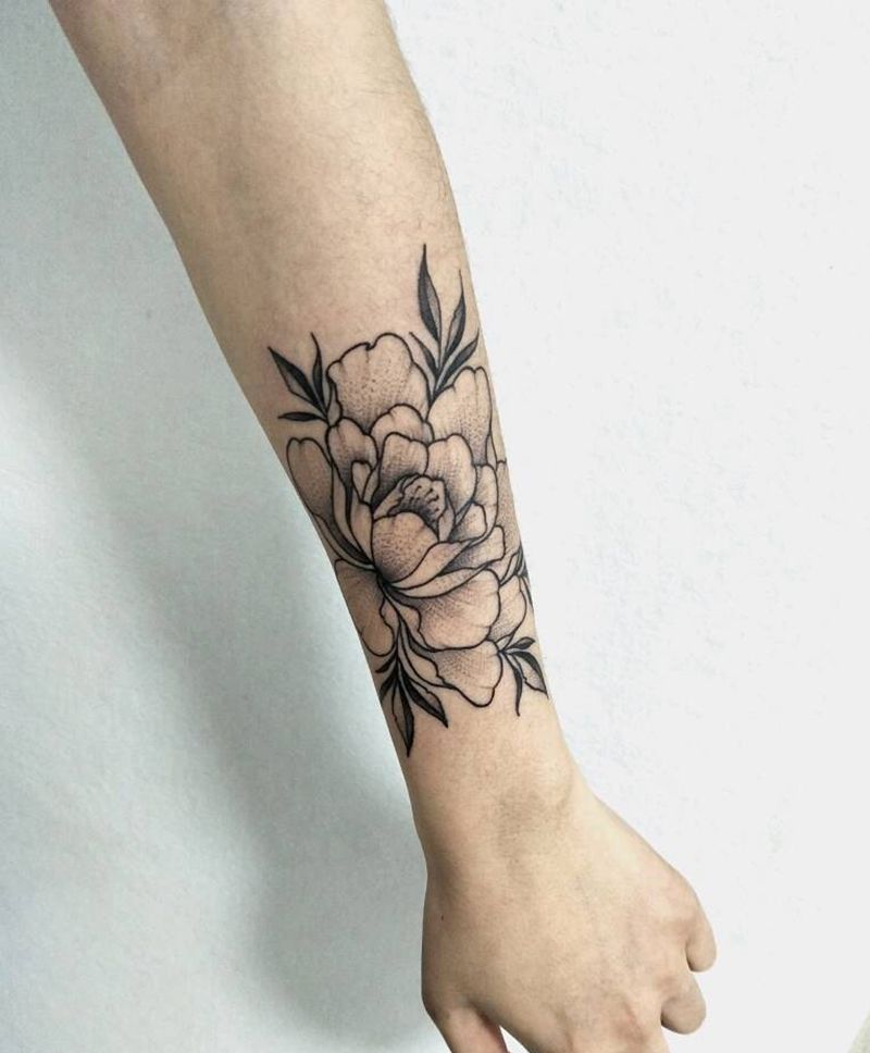 花纹身图片_手臂点刺原创牡丹纹身图案