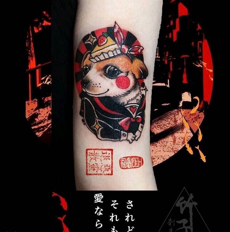 小狗纹身图片_手臂手部欧美肖像写实动物原创成品纹身图案