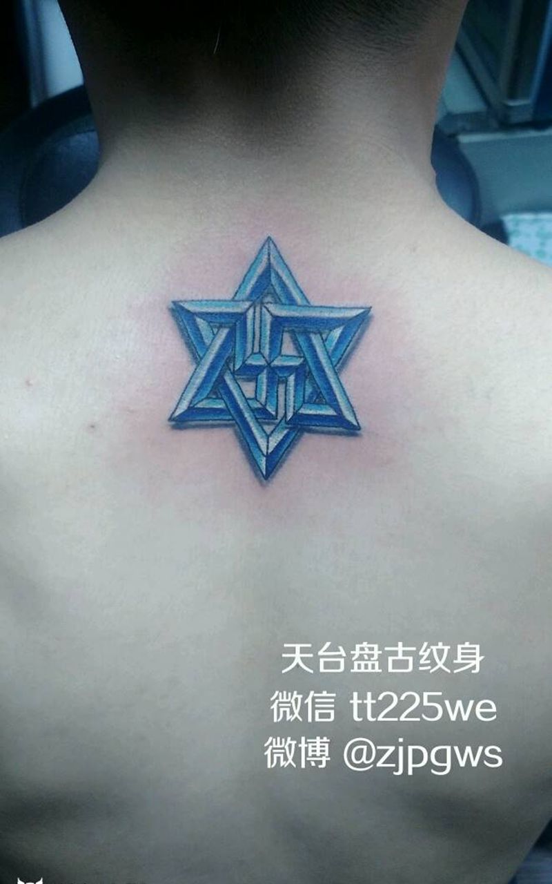 六芒星纹身图片_颈部背部传统图腾成品纹身图案