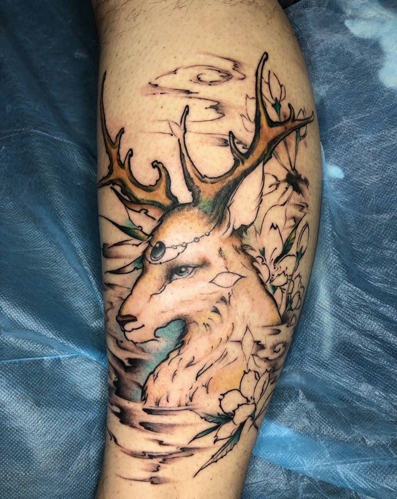 传统风鹿纹身图片_脚部腿部新传统纹身图案