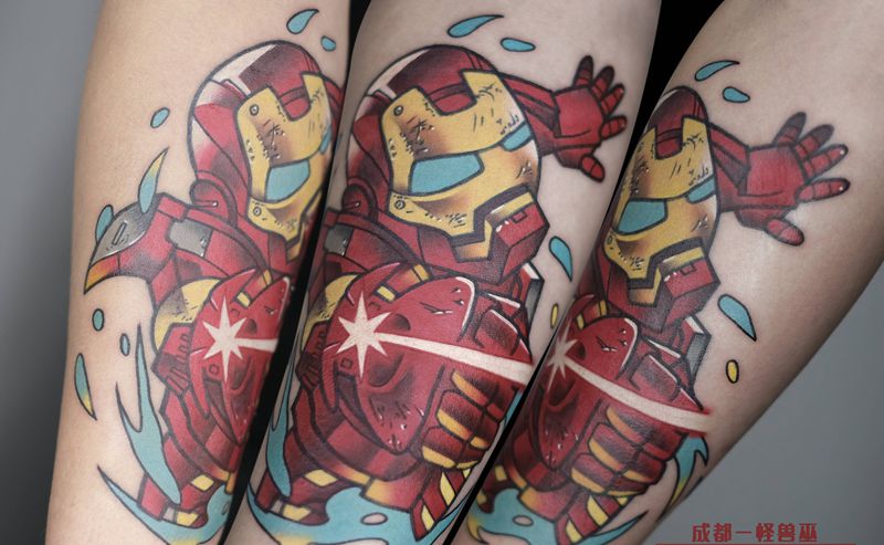 钢铁侠纹身图片_手臂New School纹身图案