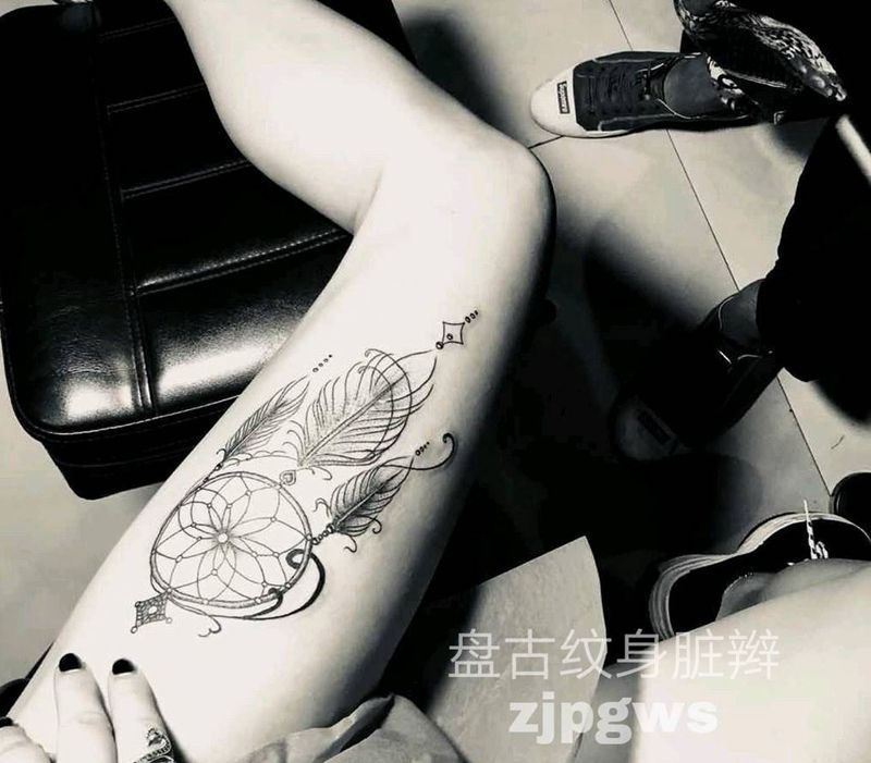 捕梦网纹身图片_腿部传统图腾天台盘古盘古脏辫成品纹身图案