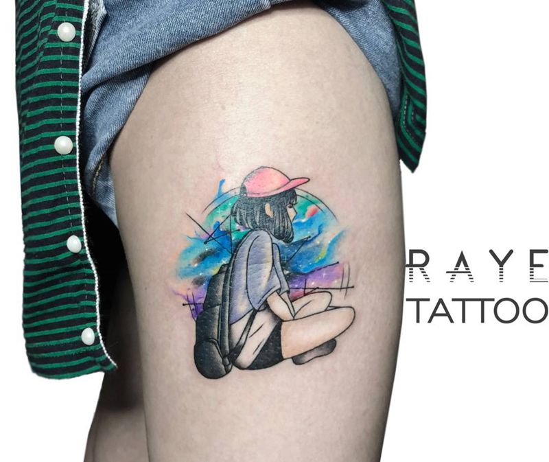 wait纹身图片_成品手稿腿部欧美清新水彩纹身图案