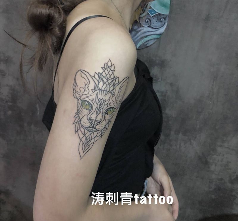 喵纹身图片_手臂几何纹身图案