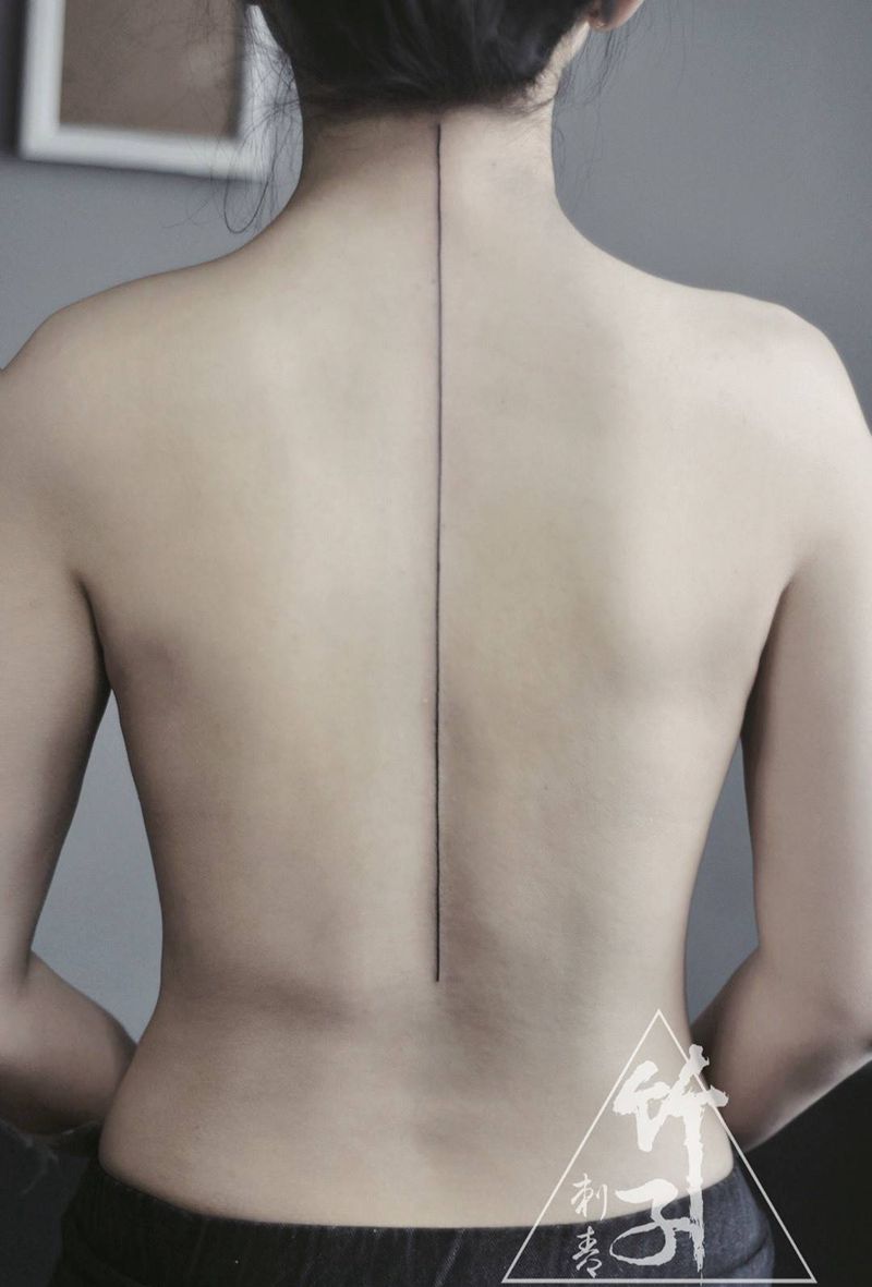 直线纹身图片_成品背部习俗清新几何原创字符纹身图案