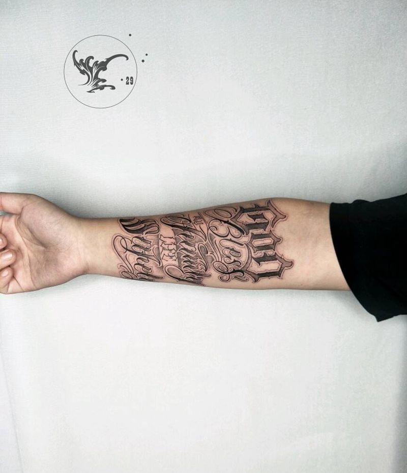 奇卡诺英文纹身图片_手臂欧美字符成品纹身图案