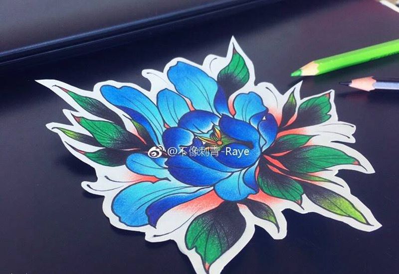 牡丹发发☺️纹身图片_手稿传统清新植物原创纹身图案