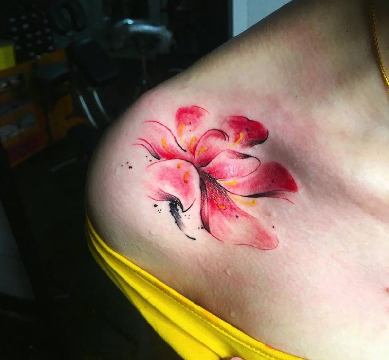 水墨荷花纹身图片