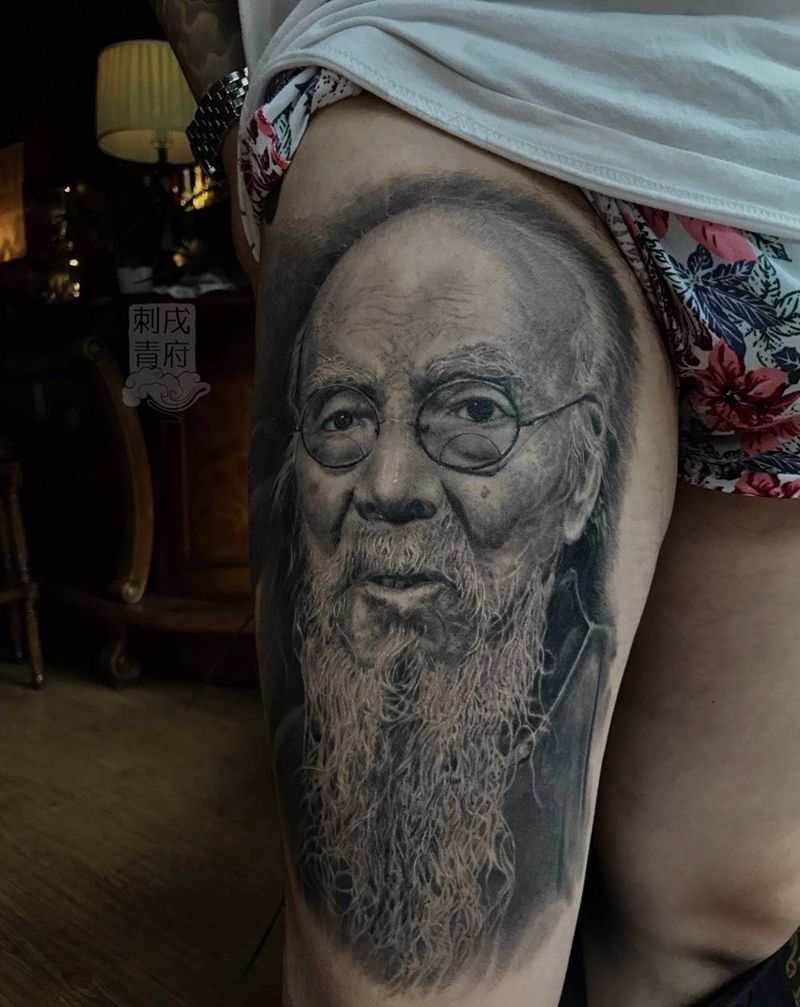 齐白石纹身图片_腿部素描中国风纹身图案
