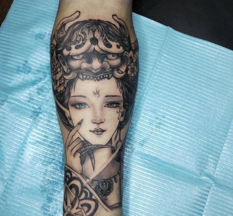 艺伎纹身图片_手臂新传统纹身图案