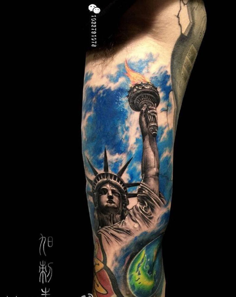 自由女神纹身图片_成品写实人物纹身图案