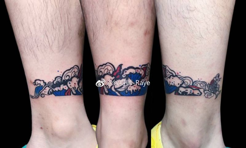 脚环纹身图片_成品腿部欧美清新纹身图案