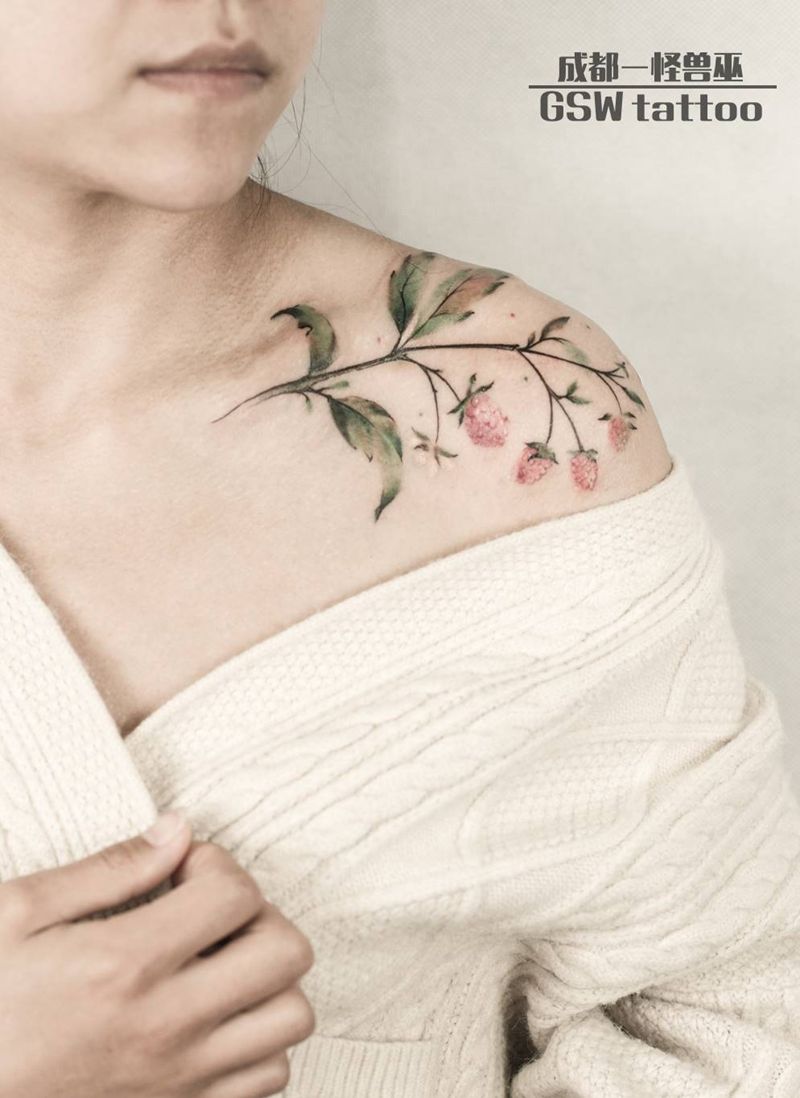 花花草草纹身图片_肩部清新植物成品纹身图案