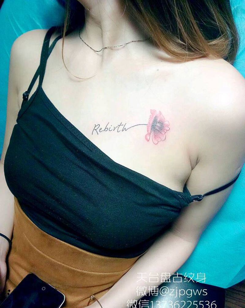 小清新字母纹身图片_胸部清新字符植物成品纹身图案