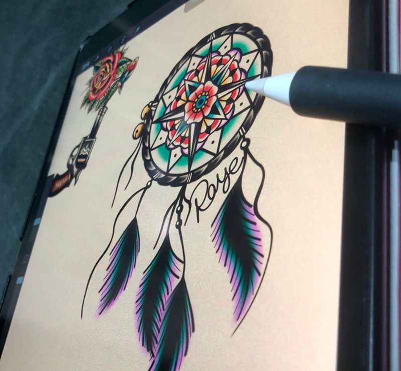 原创捕梦网纹身图片_Old School纹身图案