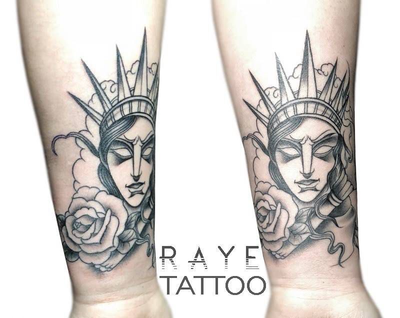 自由女神纹身图片_成品欧美清新人物纹身图案