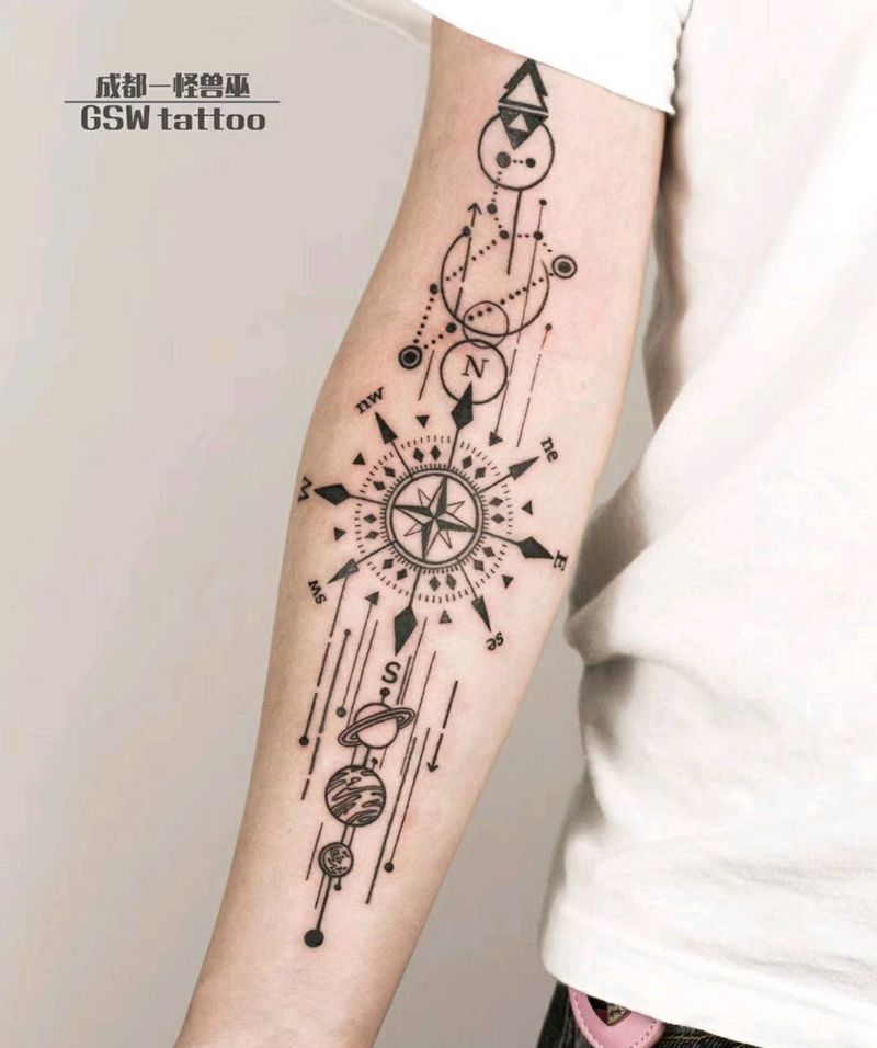 小清新指南针纹身图片