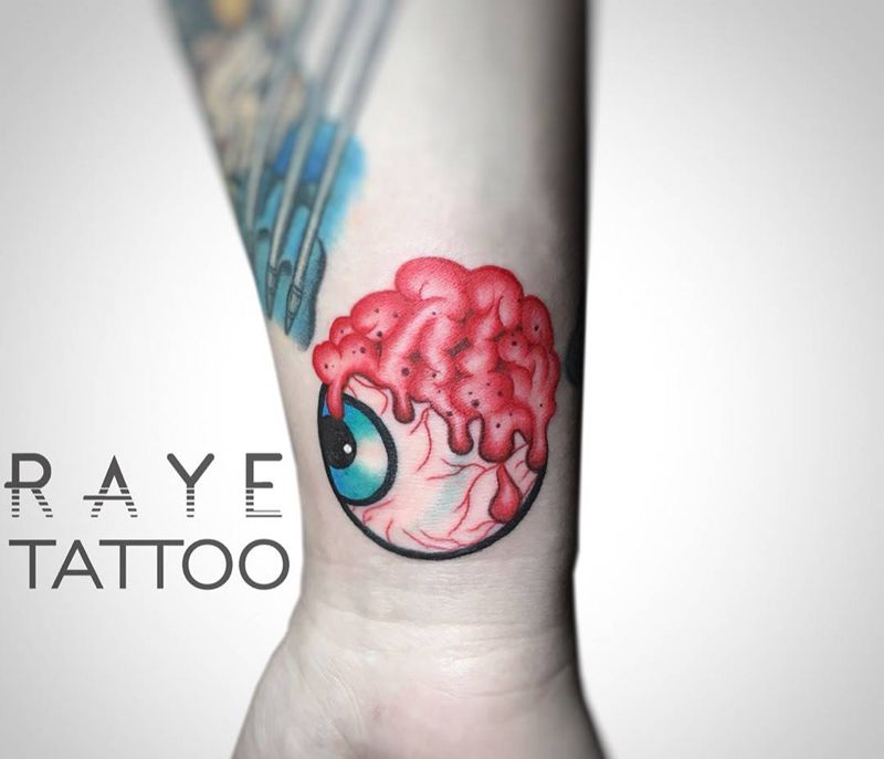 原创脑花儿眼睛纹身图片_成品手稿手臂欧美清新原创纹身图案