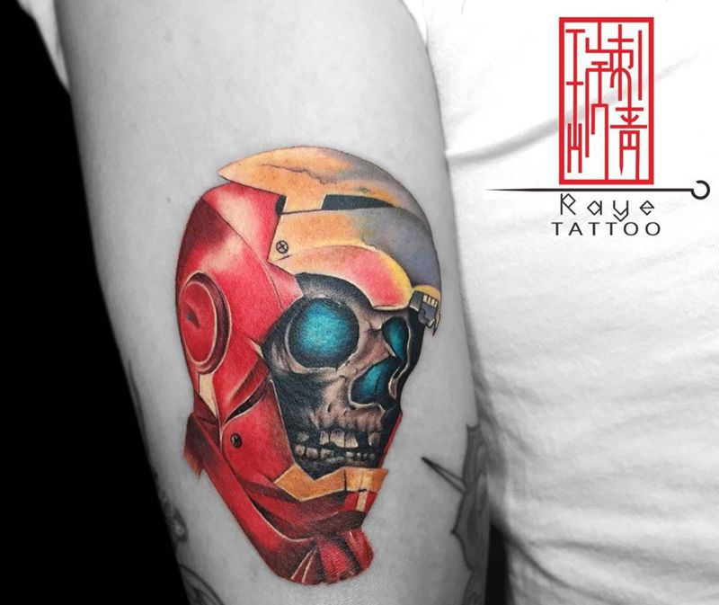 钢铁侠纹身图片_成品手臂欧美清新写实人物纹身图案