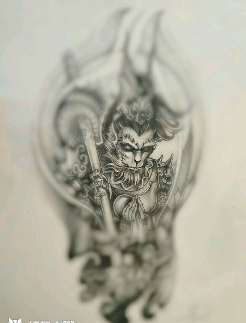 齐天大圣手稿纹身图片_手臂腿部人物手稿纹身图案