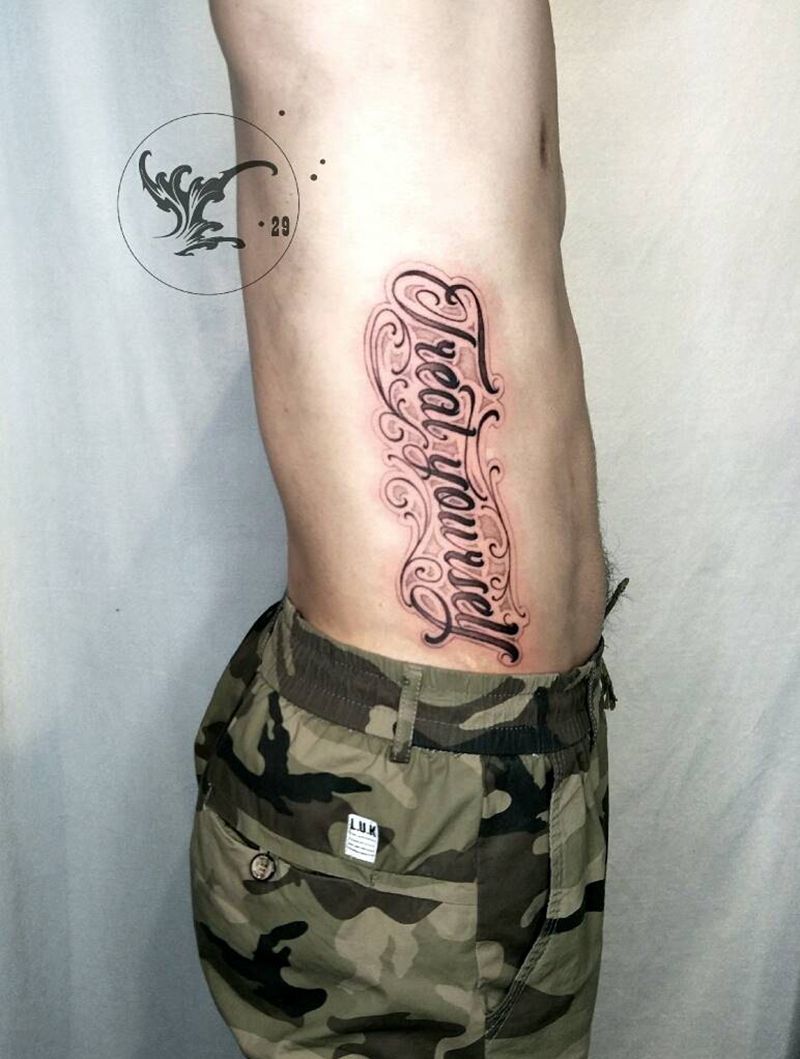 花体英文纹身图片_腹部腰部欧美字符原创英文奇卡诺字成品纹身图案