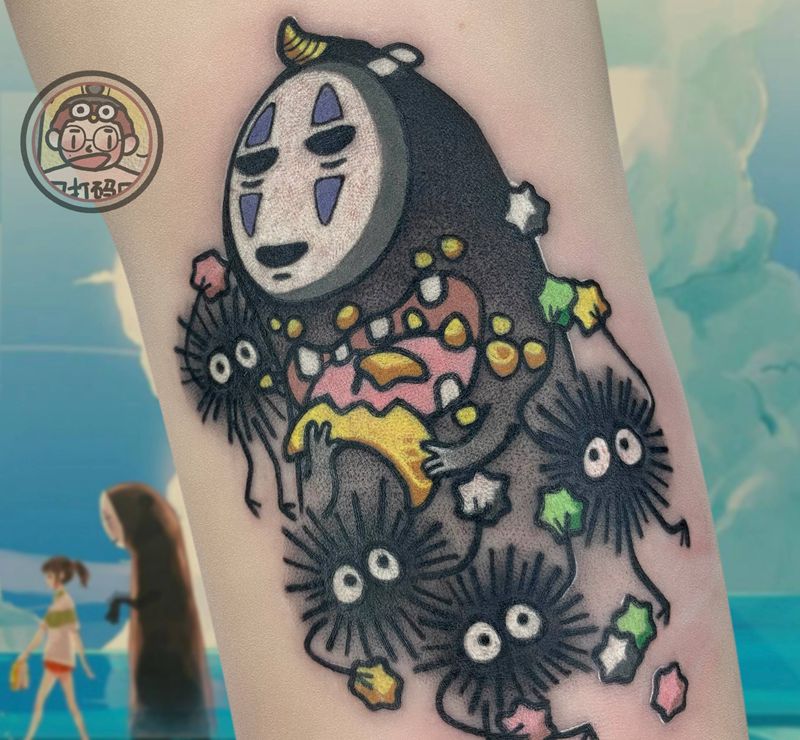 无脸男和小煤球纹身图片_手臂New School纹身图案