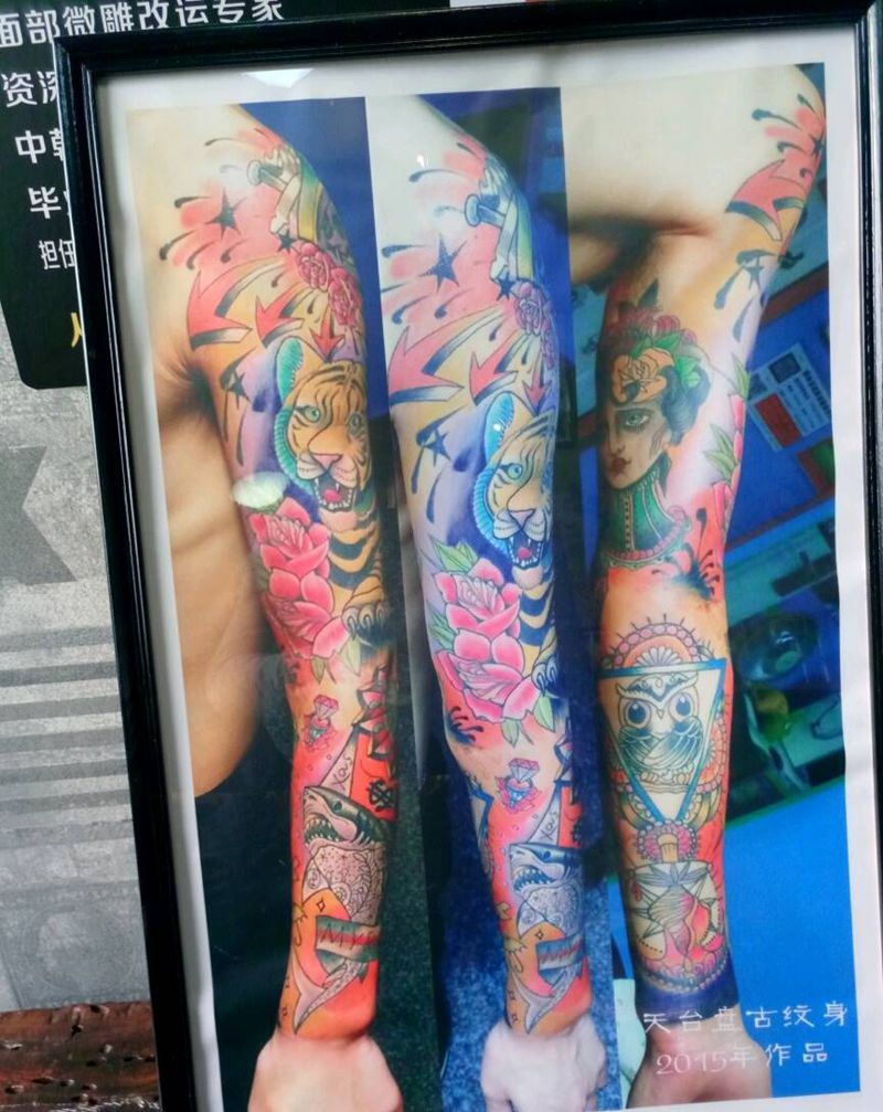 花臂纹身图片_手臂手部欧美天台盘古成品纹身图案