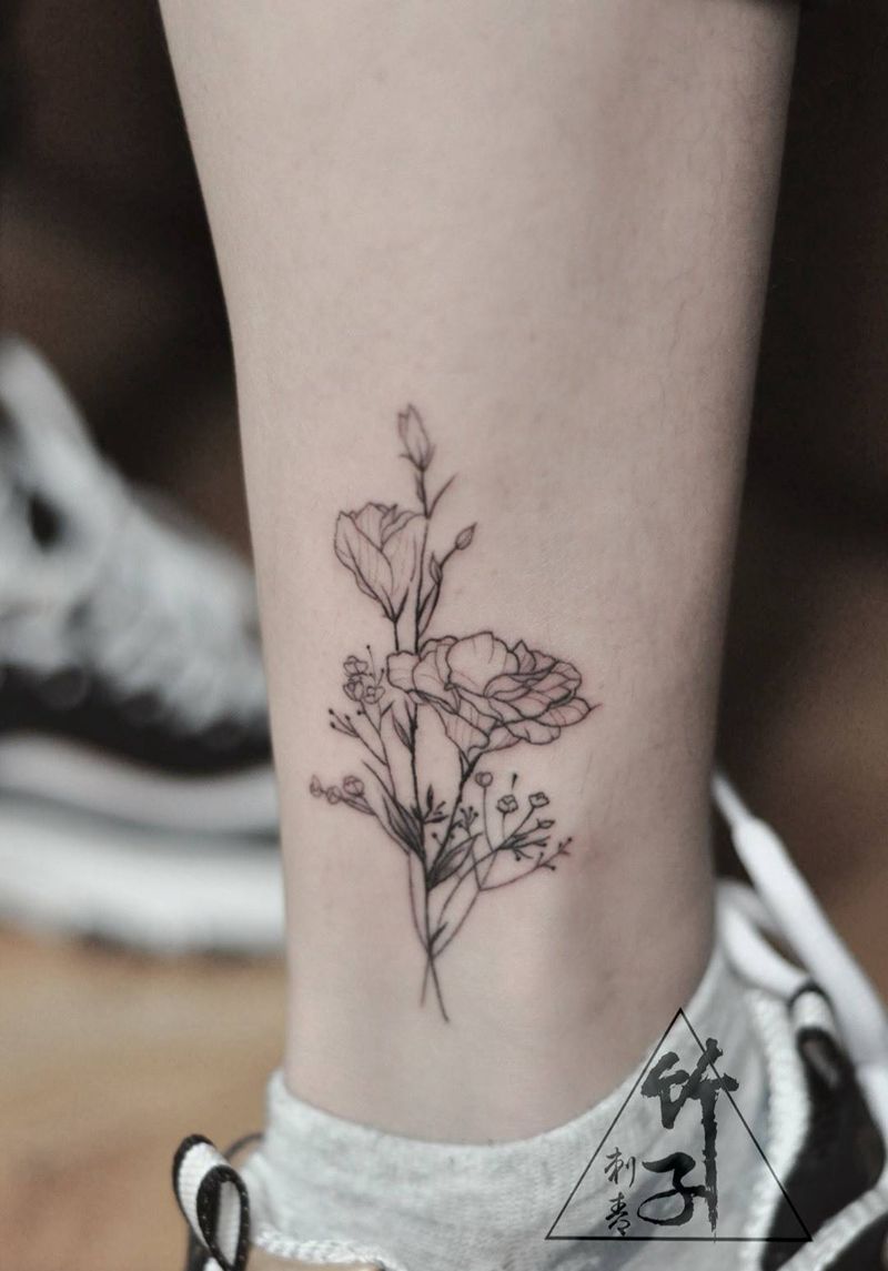 小清新花束纹身图片_成品脚部腿部欧美清新静物植物纹身图案