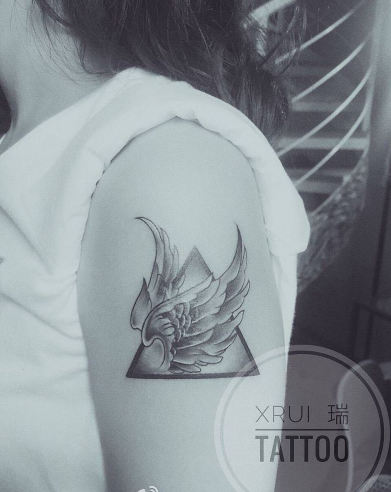 翅膀纹身图片_成品手臂欧美清新几何遮盖动物纹身图案