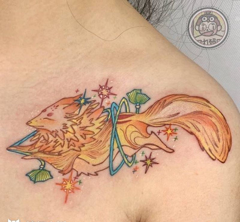 小狐仙纹身图片_胸部New School纹身图案