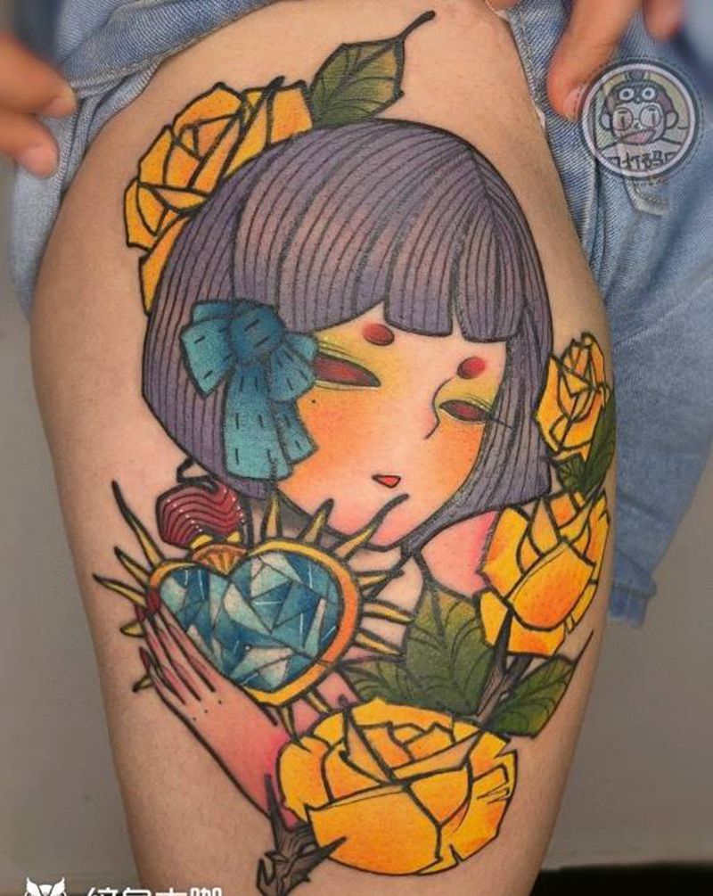 少女的心思纹身图片_腿部New School纹身图案