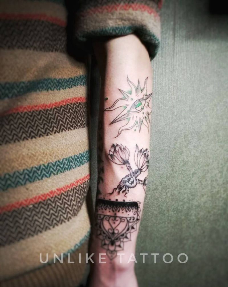 拼接纹身图片_成品手稿插画手臂欧美清新原创字符线条纹身图案