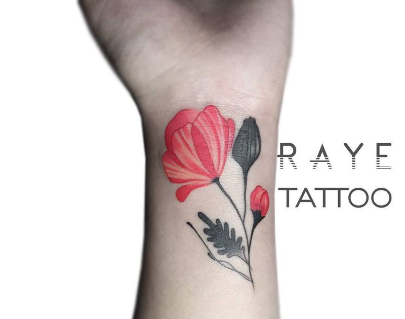 虞美人纹身图片_成品欧美清新手臂植物遮盖纹身图案